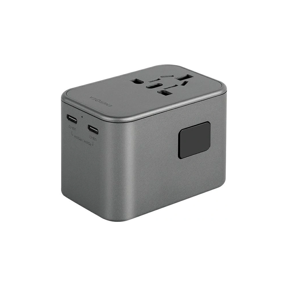 Hurtownia GSM - Ladegerät ENERGEA Travel World Adapter GaN65 4w1 US/UA/EU/UK USB-A, 2xUSB-C, PD65W, PPS55W, QC3.0 grau/gunmetal - ENG133 - {ean13} - Hurt