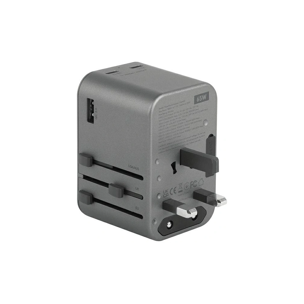 Hurtownia GSM - Ladegerät ENERGEA Travel World Adapter GaN65 4w1 US/UA/EU/UK USB-A, 2xUSB-C, PD65W, PPS55W, QC3.0 grau/gunmetal - ENG133 - {ean13} - Hurt