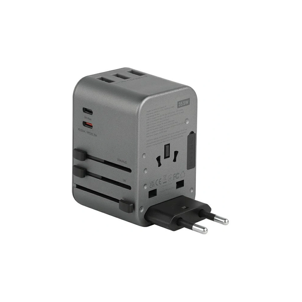 Hurtownia GSM - Reiseladegerät ENERGEA Travel World Adapter 4w1 US/UA/EU/UK 3xUSB-A, 2xUSB-C, PD35W, PPS35W, QC3.0 grau/gunmetal - ENG134 - {ean13} - Hurt