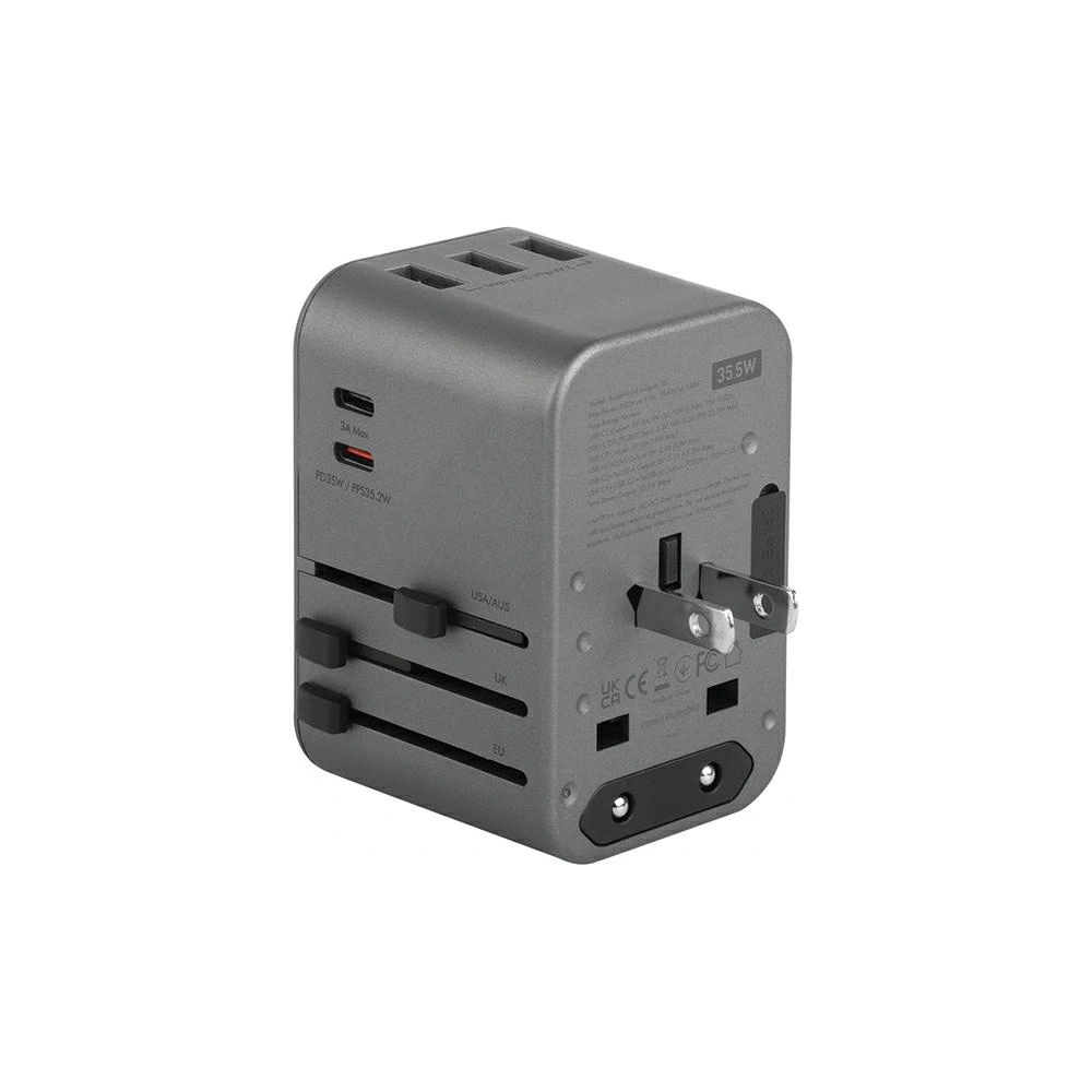 Hurtownia GSM - Reiseladegerät ENERGEA Travel World Adapter 4w1 US/UA/EU/UK 3xUSB-A, 2xUSB-C, PD35W, PPS35W, QC3.0 grau/gunmetal - ENG134 - {ean13} - Hurt