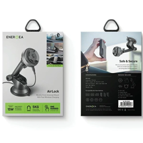 Uniwersalny uchwyt indukcyjny na kokpit / do kratki ENERGEA AirLock 15W czarny/black