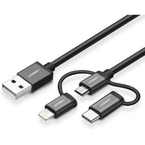 Hurtownia Ugreen - 6957303852055 - UGR114BLK - Kabel USB 3w1 UGREEN Type-C / Lightning / Micro, 1m MFi (czarny) - B2B homescreen