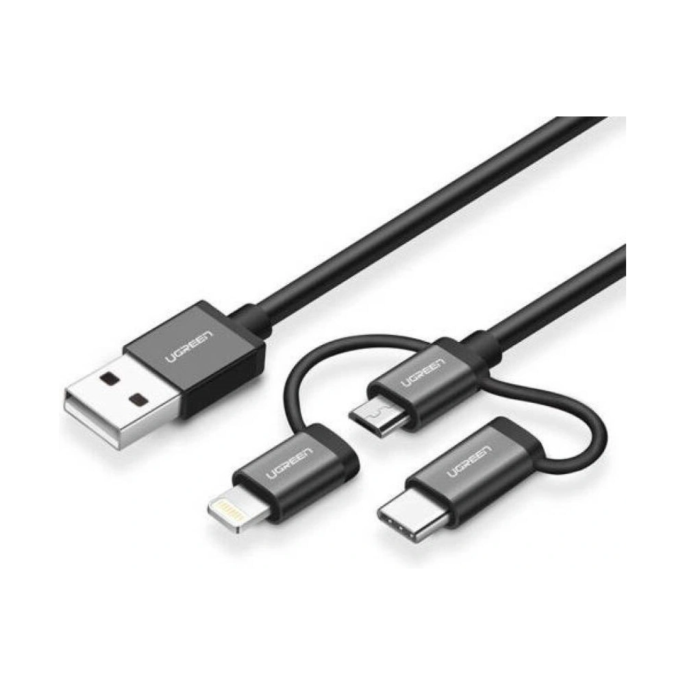 Kabel USB 3w1 UGREEN Type-C / Lightning / Micro, 1m MFi (czarny)