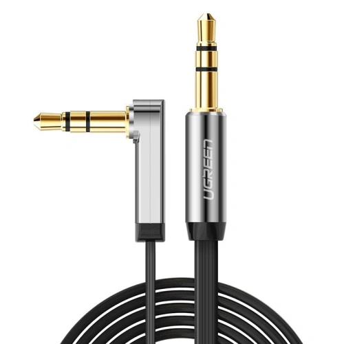 Płaski kabel kątowy audio UGREEN AV119 AUX mini jack 3.5 mm 0.5 m czarny