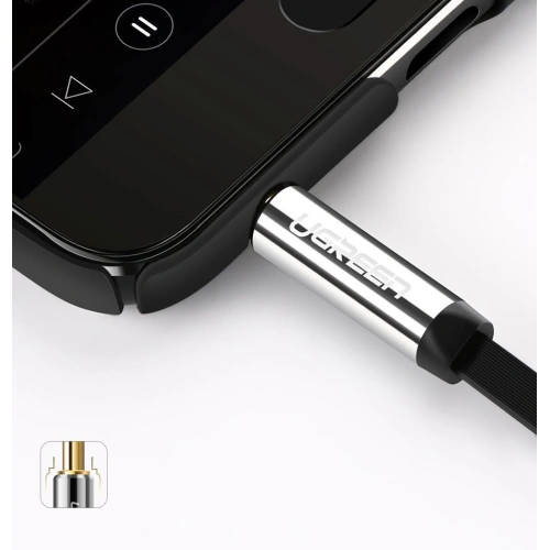 Płaski kabel kątowy audio UGREEN AV119 AUX mini jack 3.5 mm 0.5 m czarny