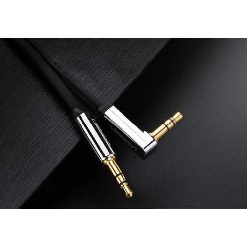 Płaski kabel kątowy audio UGREEN AV119 AUX mini jack 3.5 mm 0.5 m czarny