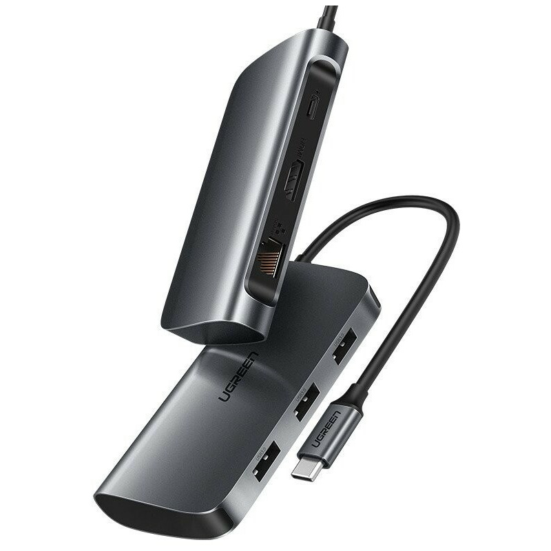 Hurtownia Ugreen - 6957303857715 - UGR116 - Adapter UGREEN 6w1 USB-C do HDMI 4K, 3x USB 3.0, Typ-C, RJ45 - B2B homescreen