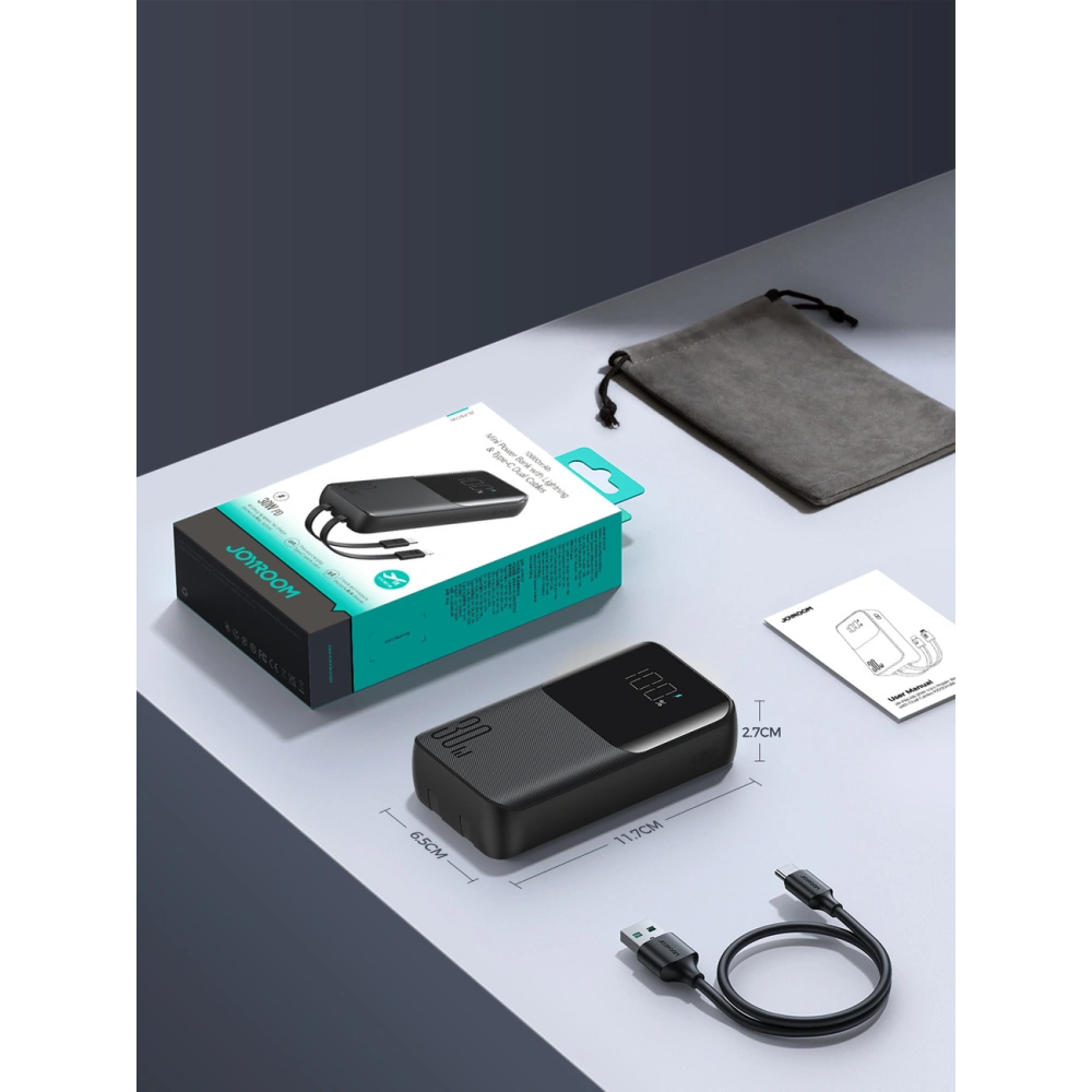 Hurtownia GSM - Powerbank Joyroom JR-PBC06 10000mAh 30W + integrierte USB-C und Lightning Kabel schwarz - JYR878 - {ean13} - Hurt