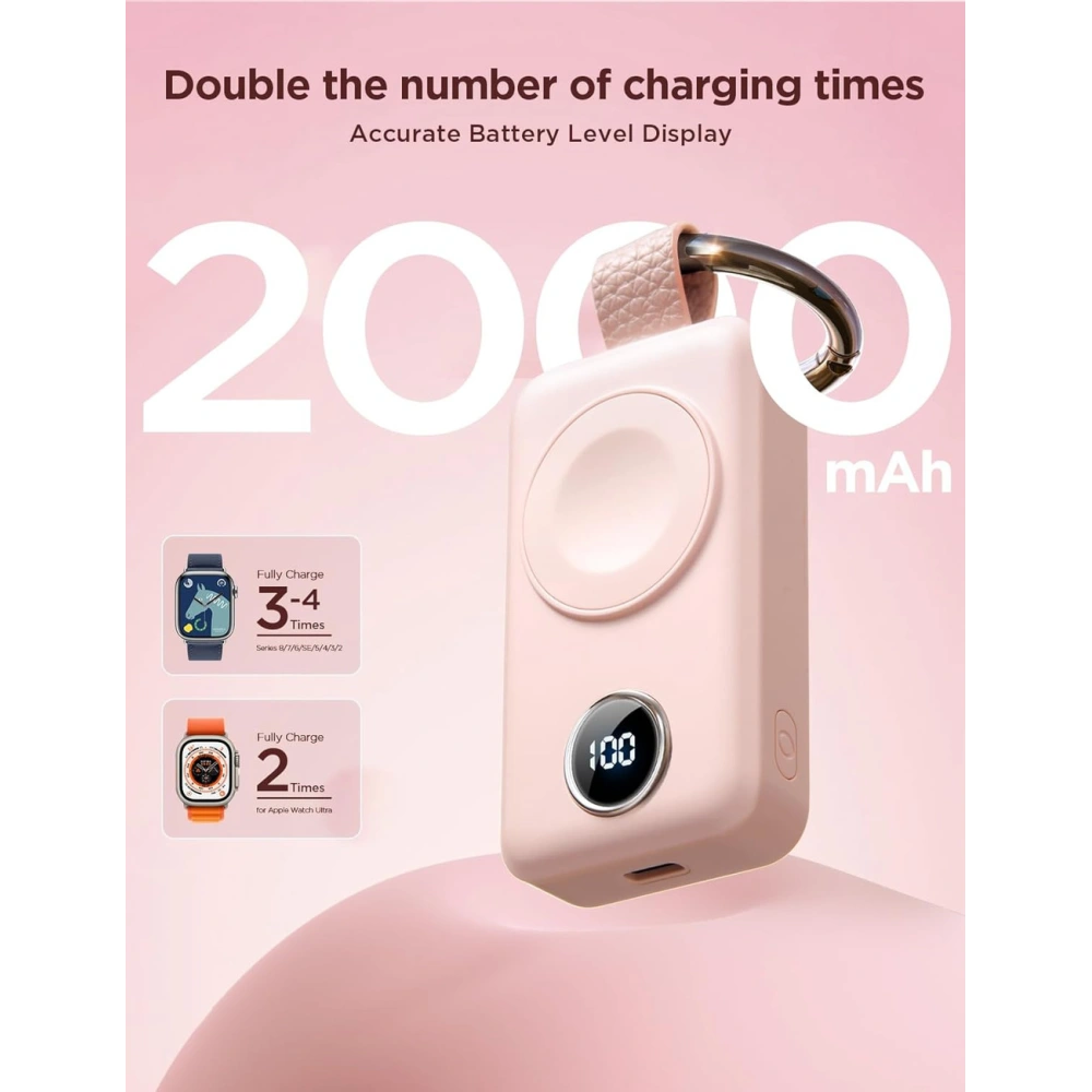 Wholesale Joyroom JR-WQW01 wireless powerbank 2000mAh 3W for Apple Watch pink - JYR881 - {ean13} - Hurt