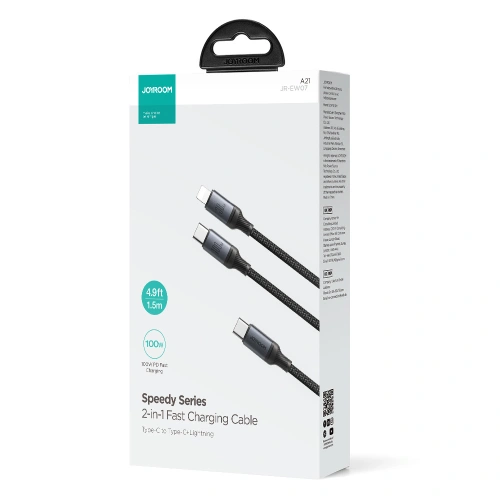 Kabel 2w1 Joyroom Speedy Series SA21-1T2 USB-C / USB-C, Lightning 100W 1.5m czarny