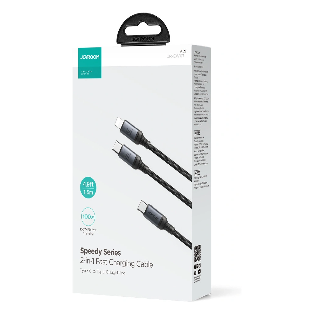 Hurtownia GSM - Kábel 2w1 Joyroom Speedy Series SA21-1T2 USB-C / USB-C, Lightning 100W 1.5m fekete - JYR886 - {ean13} - Hurt