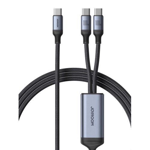 Kabel 2w1 Joyroom Speedy Series SA21-1T2 USB-C / 2xUSB-C 100W 1.5m czarny