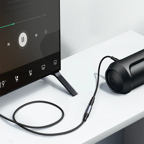 Kabel audio Joyroom SY-A09 mini jack 3.5mm żeński / AUX mini jack 3.5mm męski 1.2 m czarny