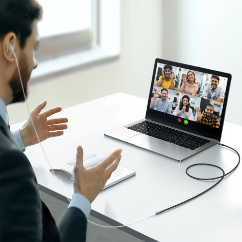 Kabel audio Joyroom SY-A09 mini jack 3.5mm żeński / AUX mini jack 3.5mm męski 1.2 m czarny