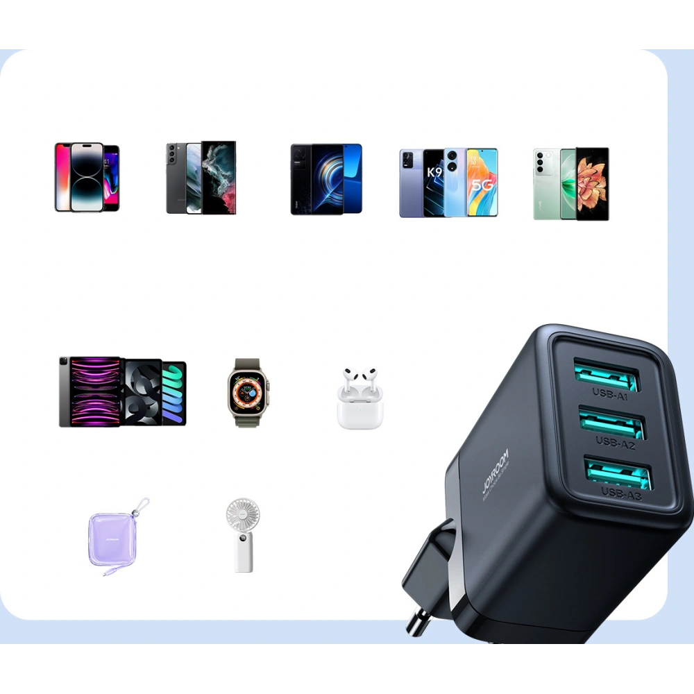 Hurtownia GSM - Hálózati töltő Joyroom JR-TCN02 3xUSB-A 17W 3.4A fekete - JYR922 - {ean13} - Hurt