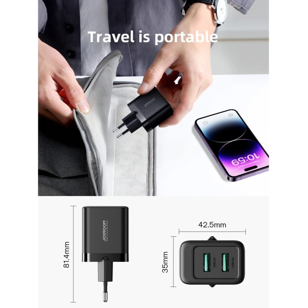 Hurtownia GSM - Hálózati töltő Joyroom JR-TCN01 2xUSB-A 12W 2.4A fekete - JYR923 - {ean13} - Hurt