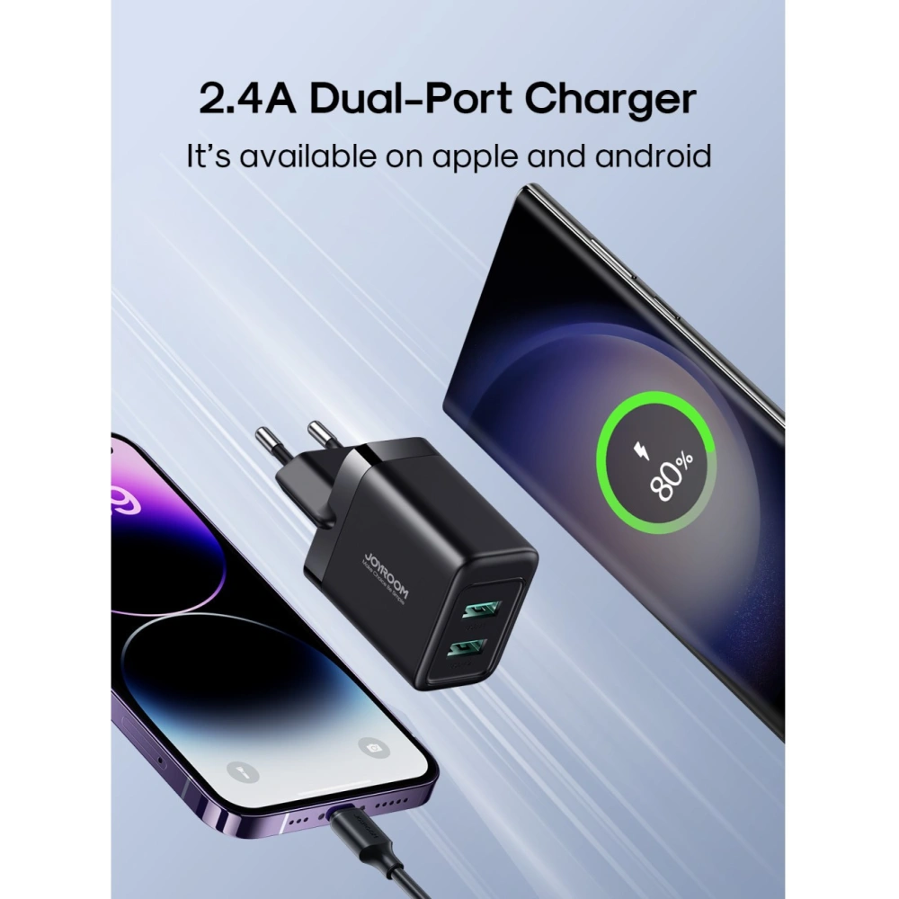 Hurtownia GSM - Hálózati töltő Joyroom JR-TCN01 2xUSB-A 12W 2.4A fekete - JYR923 - {ean13} - Hurt