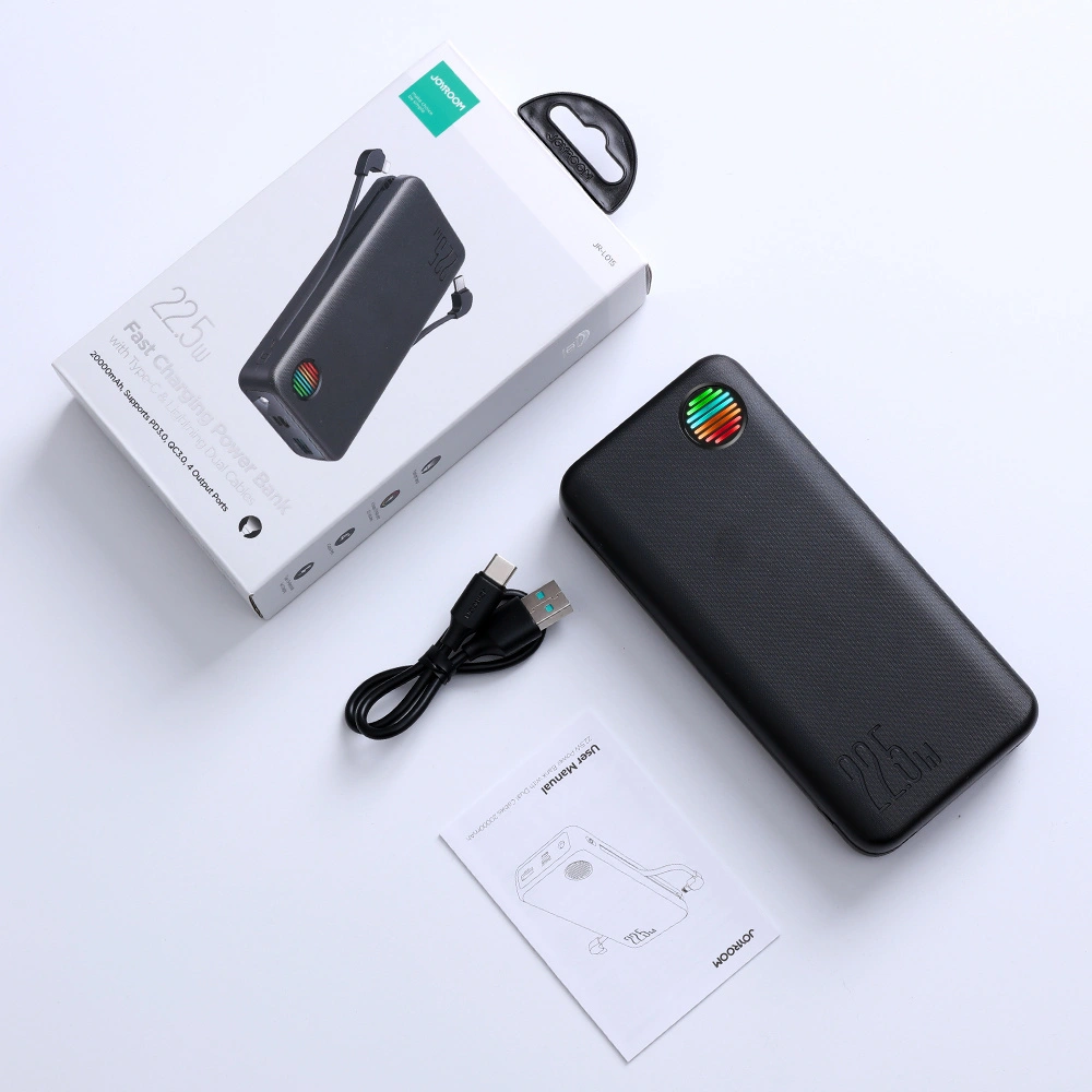 Hurtownia GSM - Powerbank Joyroom JR-L015 20000mAh 22.5W + beépített USB-C, Lightning kábelek fekete - JYR928 - {ean13} - Hurt