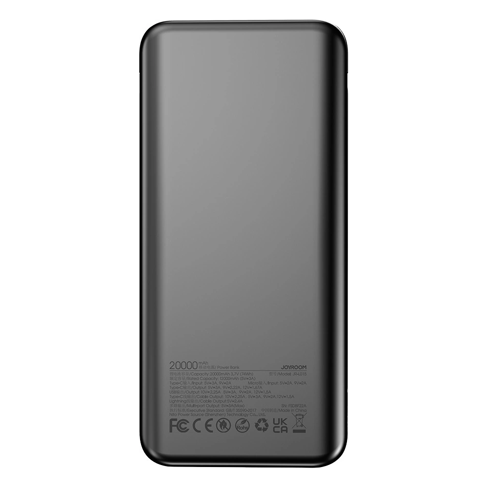 Hurtownia GSM - Powerbank Joyroom JR-L015 20000mAh 22.5W + beépített USB-C, Lightning kábelek fekete - JYR928 - {ean13} - Hurt