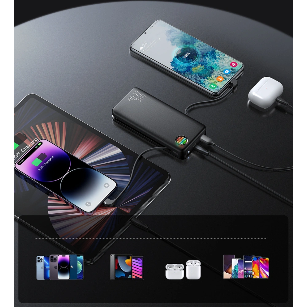 Hurtownia GSM - Powerbank Joyroom JR-L015 20000mAh 22.5W + beépített USB-C, Lightning kábelek fekete - JYR928 - {ean13} - Hurt