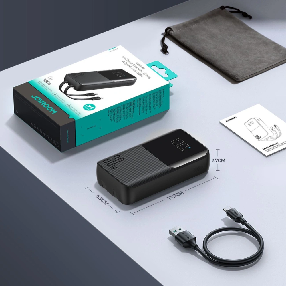 Hurtownia GSM - Powerbank Joyroom JR-PBC07 20000mAh 30W + beépített USB-C, Lightning kábelekkel fekete - JYR930 - {ean13} - Hurt