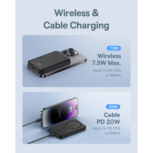 Powerbank Baseus 5000mAh 20W z funkcją ładowania indukcyjnego + kabel USB-C (20V/3A) czarny