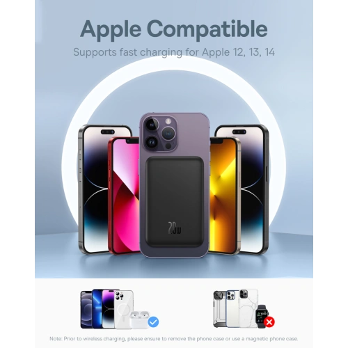 Powerbank Baseus 5000mAh 20W z funkcją ładowania indukcyjnego + kabel USB-C (20V/3A) czarny