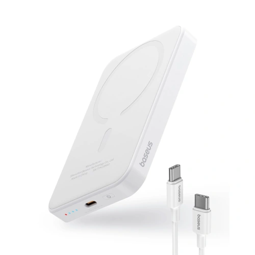 Powerbank Baseus 5000mAh 20W z funkcją ładowania indukcyjnego + kabel USB-C (20V/3A) biały