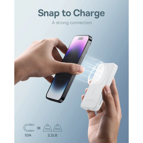 Powerbank Baseus 5000mAh 20W z funkcją ładowania indukcyjnego + kabel USB-C (20V/3A) biały
