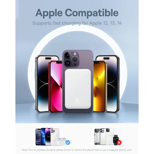 Powerbank Baseus 5000mAh 20W z funkcją ładowania indukcyjnego + kabel USB-C (20V/3A) biały