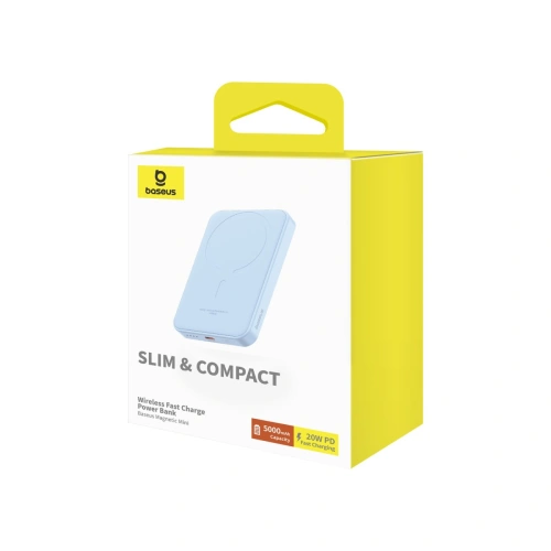 Powerbank Baseus 5000mAh 20W z funkcją ładowania indukcyjnego + kabel USB-C (20V/3A) niebieski