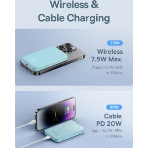Baseus powerbank 5000mAh 20W with inductive charging + USB-C cable (20V/3A) blue