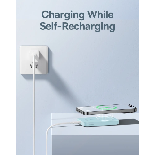 Powerbank Baseus 5000mAh 20W z funkcją ładowania indukcyjnego + kabel USB-C (20V/3A) niebieski