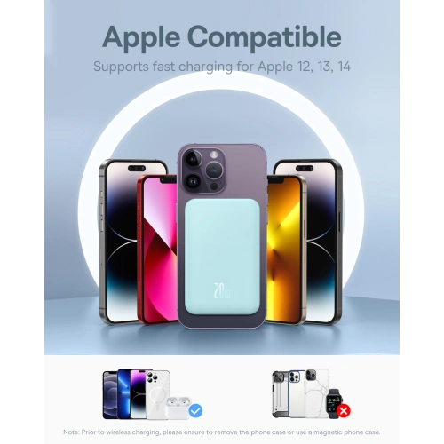 Powerbank Baseus 5000mAh 20W z funkcją ładowania indukcyjnego + kabel USB-C (20V/3A) niebieski