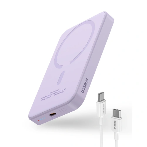 Powerbank Baseus 5000mAh 20W z funkcją ładowania indukcyjnego + kabel USB-C (20V/3A) fioletowy