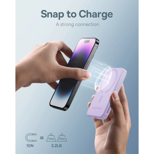Powerbank Baseus 5000mAh 20W z funkcją ładowania indukcyjnego + kabel USB-C (20V/3A) fioletowy