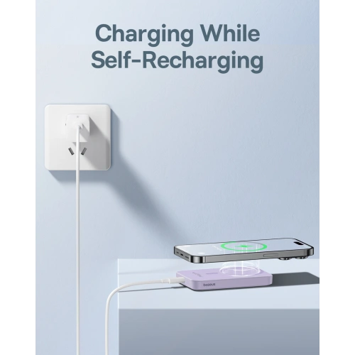 Powerbank Baseus 5000mAh 20W z funkcją ładowania indukcyjnego + kabel USB-C (20V/3A) fioletowy