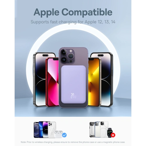 Powerbank Baseus 5000mAh 20W z funkcją ładowania indukcyjnego + kabel USB-C (20V/3A) fioletowy