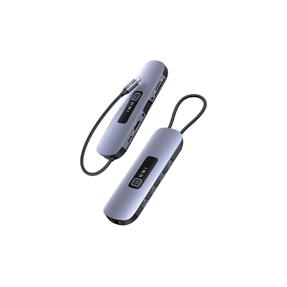 Hurtownia GSM - Adapter USAMS US-SJ644 HUB 10w1 USB-C / 3xUSB-A 3.0, TF, SD, USB-C, HDMI, RJ45, VGA PD100W grau/ tarnish - USA1010 - {ean13} - Hurt