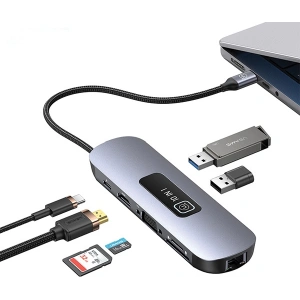 Hurtownia GSM - Adaptor USAMS US-SJ644 HUB 10w1 USB-C / 3xUSB-A 3.0, TF, SD, USB-C, HDMI, RJ45, VGA PD100W gri/întunecat - USA1010 - {ean13} - Hurt