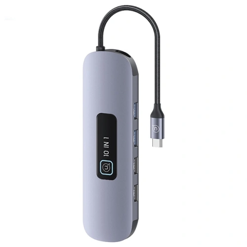 Adapter USAMS US-SJ644 HUB 10w1 USB-C / 3xUSB-A 3.0,TF,SD,USB-C,HDMI,RJ45,VGA PD100W szary/tarnish