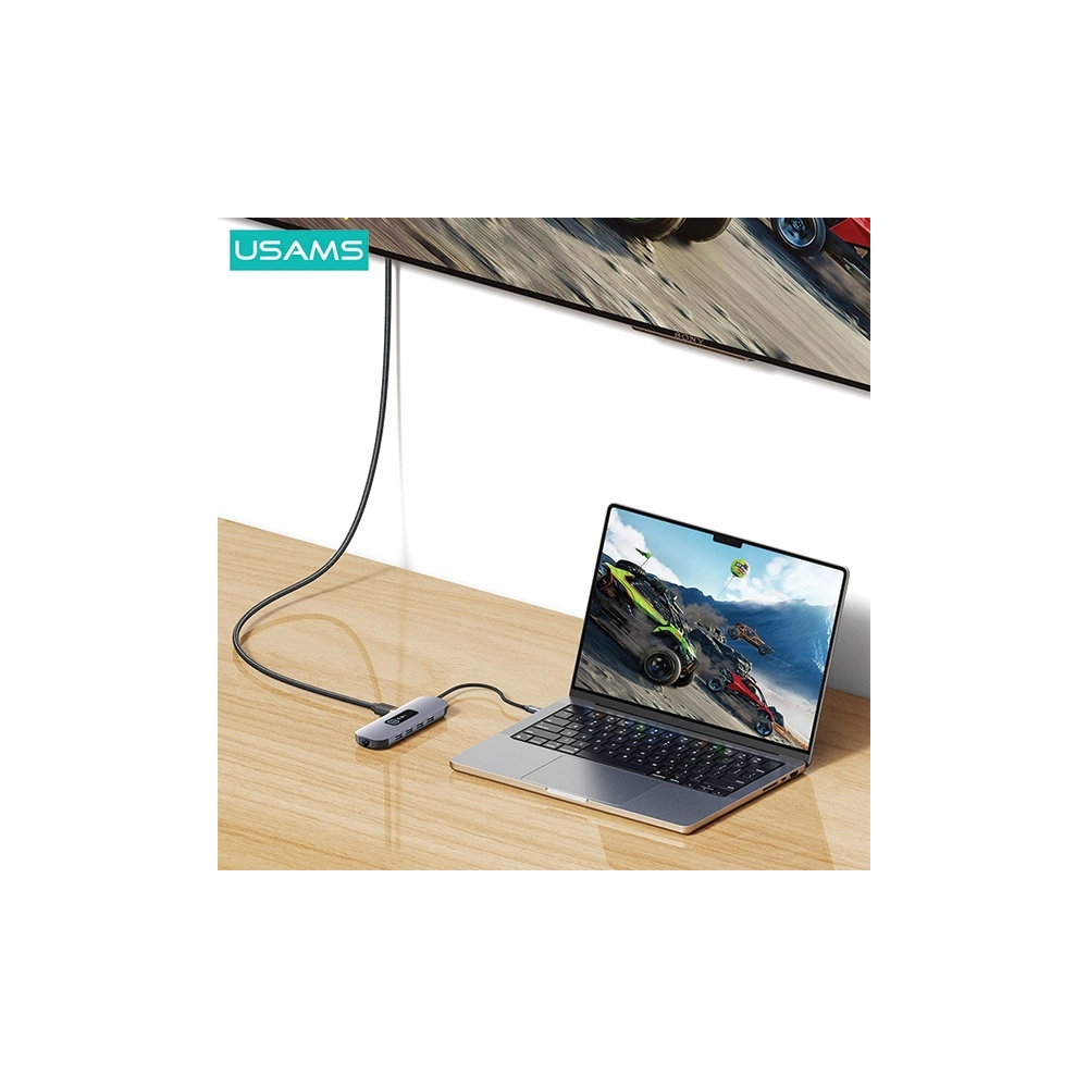 Hurtownia GSM - Adapter USAMS US-SJ644 HUB 10w1 USB-C / 3xUSB-A 3.0, TF, SD, USB-C, HDMI, RJ45, VGA PD100W grau/ tarnish - USA1010 - {ean13} - Hurt