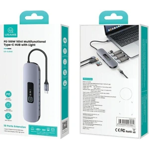 Hurtownia GSM - Adaptor USAMS US-SJ644 HUB 10w1 USB-C / 3xUSB-A 3.0, TF, SD, USB-C, HDMI, RJ45, VGA PD100W gri/întunecat - USA1010 - {ean13} - Hurt