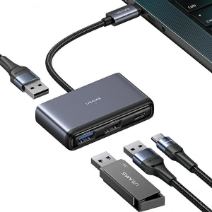Hurtownia GSM - Adapter USAMS US-SJ627 HUB 4w1 USB-C / 2xUSB-A 2.0, USB-A 3.0, USB-C gri / gri închis - USA1011 - {ean13} - Hurt