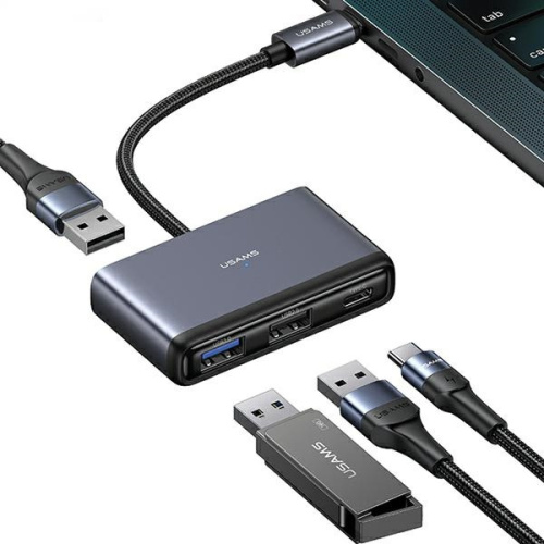 Hurtownia Usams - 6958444905631 - USA1011 - Adapter USAMS US-SJ627 HUB 4w1 USB-C / 2xUSB-A 2.0,USB-A 3.0,USB-C szary/dark grey - B2B homescreen