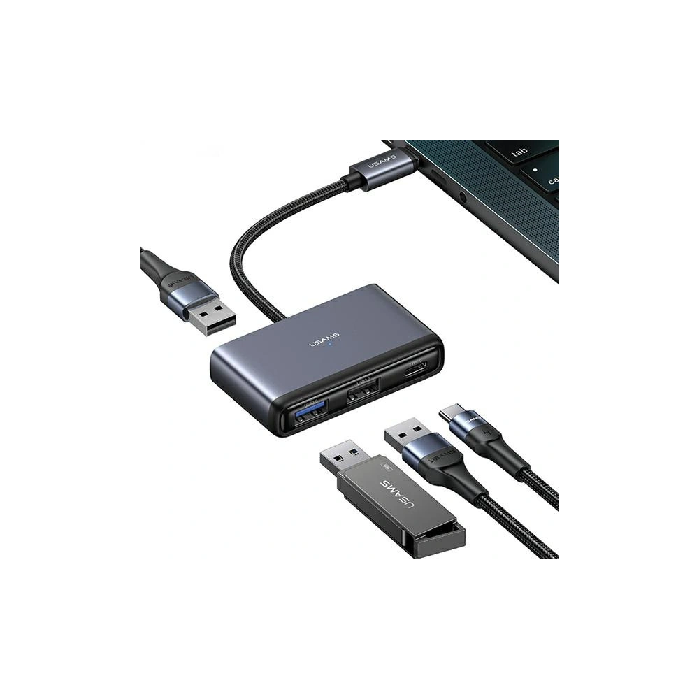 Wholesale USAMS US-SJ627 HUB 4w1 USB-C / 2xUSB-A 2.0,USB-A 3.0,USB-C dark grey - USA1011 - {ean13} - Hurt
