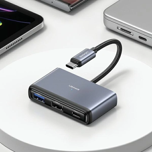 Adapter USAMS US-SJ627 HUB 4w1 USB-C / 2xUSB-A 2.0,USB-A 3.0,USB-C szary/dark grey