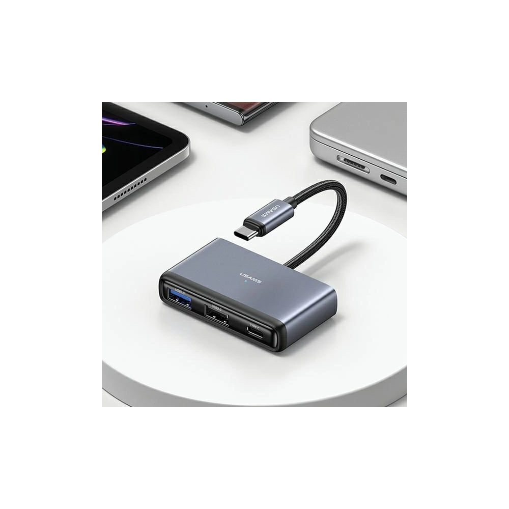 Wholesale USAMS US-SJ627 HUB 4w1 USB-C / 2xUSB-A 2.0,USB-A 3.0,USB-C dark grey - USA1011 - {ean13} - Hurt