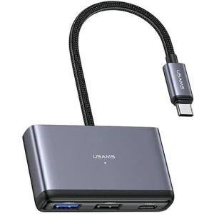 Hurtownia GSM - Adapter USAMS US-SJ627 HUB 4w1 USB-C / 2xUSB-A 2.0, USB-A 3.0, USB-C szürke/sötétszürke - USA1011 - {ean13} - Hurt