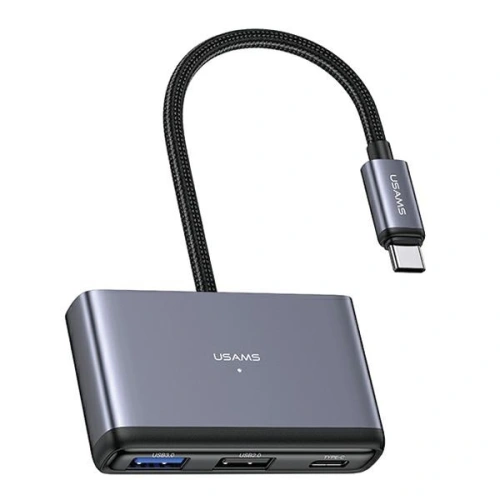Adapter USAMS US-SJ627 HUB 4w1 USB-C / 2xUSB-A 2.0,USB-A 3.0,USB-C szary/dark grey